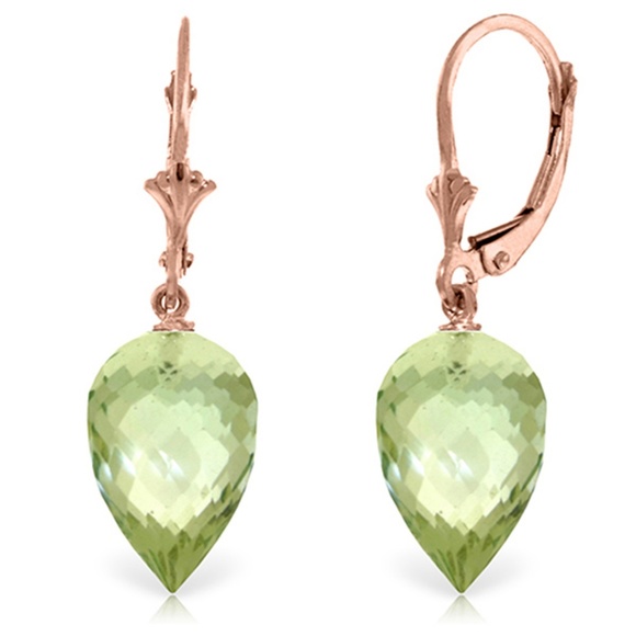 14K. GOLD DROP BRIOLETTE GREEN AMETHYSTS EARRINGS - Picture 1 of 5